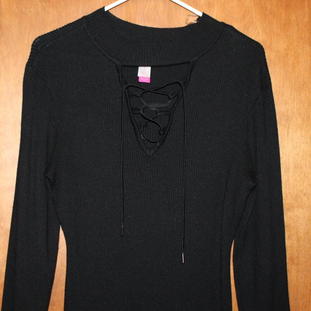 No Boundaries Black Ribbed Lace Up Sweater Dress Bodycon Long Sleeve XXL